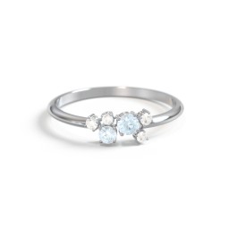 2-Stone Cluster Ring with Accent Stones in 925 Sterling Silver with Aquamarine and Cubic Zirconia