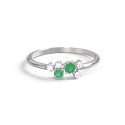 2-Stone Cluster Ring with Accent Stones in 925 Sterling Silver with Emerald and Cubic Zirconia