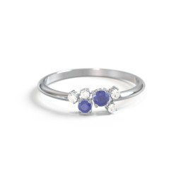 2-Stone Cluster Ring with Accent Stones in 925 Sterling Silver with Blue Sapphire and Cubic Zirconia