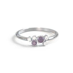 2-Stone Cluster Ring with Accent Stones in 925 Sterling Silver with Alexandrite and Cubic Zirconia