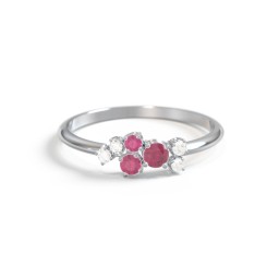 3-Stone Cluster Ring with Accent Stones in 925 Sterling Silver with Ruby and Cubic Zirconia
