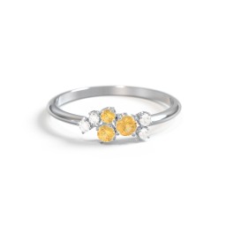 3-Stone Cluster Ring with Accent Stones in 925 Sterling Silver with Citrine and Cubic Zirconia