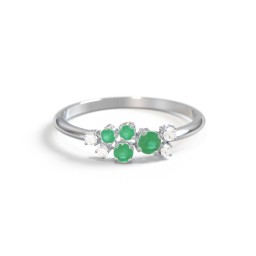 4-Stone Cluster Ring with Accent Stones in 925 Sterling Silver with Emerald and Cubic Zirconia