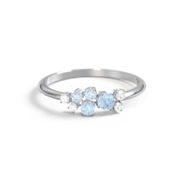 4-Stone Cluster Ring with Accent Stones in 925 Sterling Silver with Blue Topaz and Cubic Zirconia