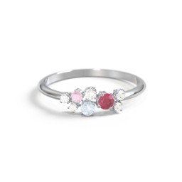 4-Stone Cluster Ring with Accent Stones in 10K Solid White Gold with Ruby, Aquamarine, Cubic Zirconia, and Pink Tourmaline