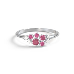 5-Stone Cluster Ring with Accent Stones in 925 Sterling Silver with Ruby and Cubic Zirconia