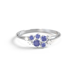 5-Stone Cluster Ring with Accent Stones in 925 Sterling Silver with Blue Sapphire and Cubic Zirconia