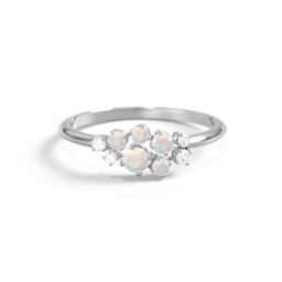 5-Stone Cluster Ring with Accent Stones in 925 Sterling Silver with Opal and Cubic Zirconia