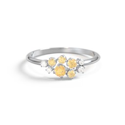 5-Stone Cluster Ring with Accent Stones in 925 Sterling Silver with Citrine and Cubic Zirconia