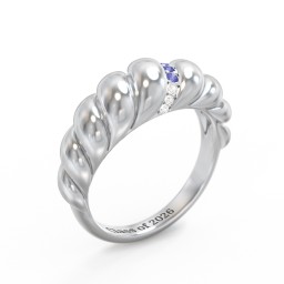 Thin Croissant Dome Ring with Gemstones in 925 Sterling Silver with Blue Sapphire and Cubic Zirconia
