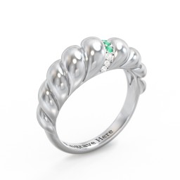Thin Croissant Dome Ring with Gemstones in 925 Sterling Silver with Emerald and Cubic Zirconia