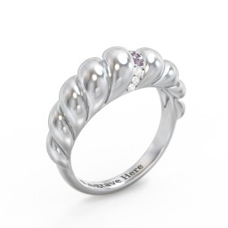 Thin Croissant Dome Ring with Gemstones in 925 Sterling Silver with Alexandrite and Cubic Zirconia