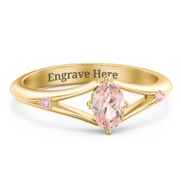Oval Split Shank Accent Ring in 18K Gold Plated Silver with Morganite and Fancy Pink Premium Zirconia