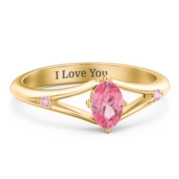Oval Split Shank Accent Ring in 18K Gold Plated Silver with Pink Tourmaline and Fancy Pink Premium Zirconia