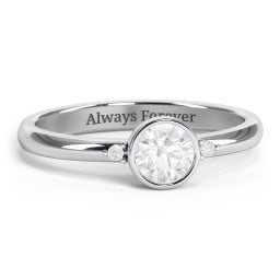 Round Bezel Solitaire with Twin Accents Ring