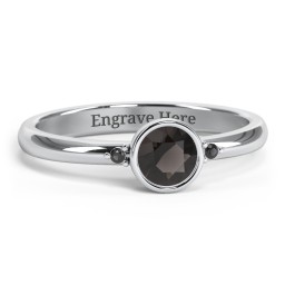 Round Bezel Solitaire with Twin Accents Ring