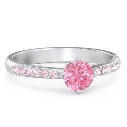 Centre Round Stone Ring with Twin Accent Rows