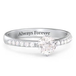 Centre Round Stone Ring with Twin Accent Rows