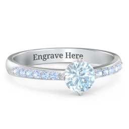 Centre Round Stone Ring with Twin Accent Rows