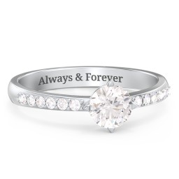 Centre Round Stone Ring with Twin Accent Rows