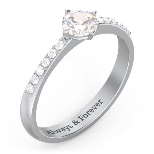 Centre Round Stone Ring with Twin Accent Rows