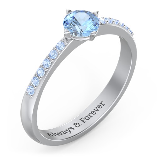 Centre Round Stone Ring with Twin Accent Rows