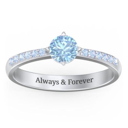 Centre Round Stone Ring with Twin Accent Rows