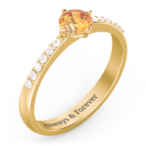 Centre Round Stone Ring with Twin Accent Rows – 18K Gold Plated Silver with Citrine and White Premium Zirconia