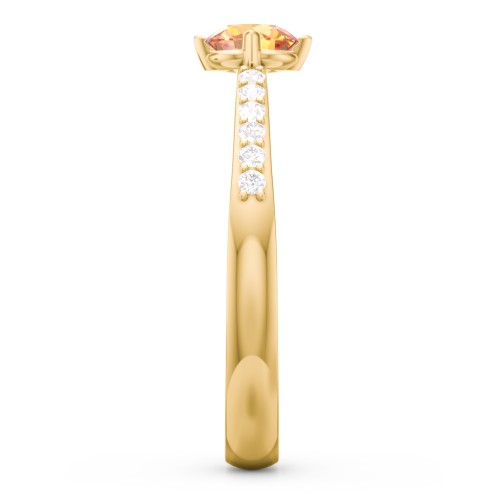 Centre Round Stone Ring with Twin Accent Rows – 18K Gold Plated Silver with Citrine and White Premium Zirconia