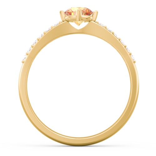 Centre Round Stone Ring with Twin Accent Rows – 18K Gold Plated Silver with Citrine and White Premium Zirconia