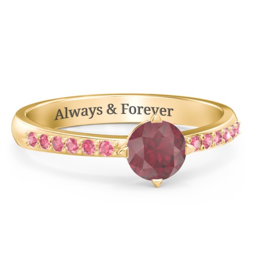 Centre Round Stone Ring with Twin Accent Rows – 18K Gold Plated Silver with Ruby and Red Premium Zirconia