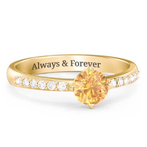 Centre Round Stone Ring with Twin Accent Rows – 18K Gold Plated Silver with Citrine and White Premium Zirconia