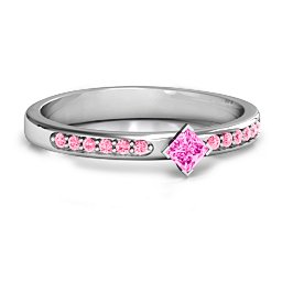 Princess Centre Stone Ring with Twin Accent Rows