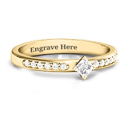 Princess Centre Stone Ring with Twin Accent Rows