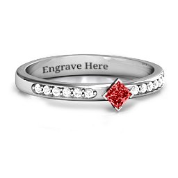 Princess Centre Stone Ring with Twin Accent Rows