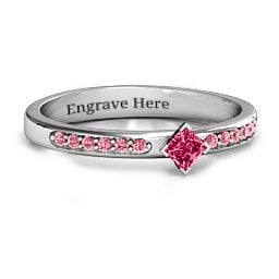 Princess Centre Stone Ring with Twin Accent Rows