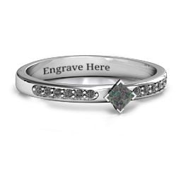 Princess Centre Stone Ring with Twin Accent Rows