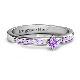 Princess Centre Stone Ring with Twin Accent Rows in 925 Sterling Silver with Amethyst and Amethyst Premium Zirconia
