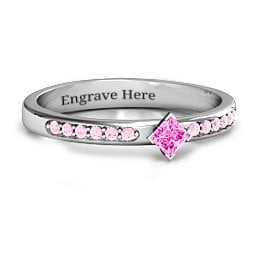 Princess Centre Stone Ring with Twin Accent Rows in 925 Sterling Silver with Pink Tourmaline and Fancy Pink Premium Zirconia