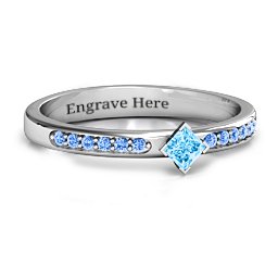 Princess Centre Stone Ring with Twin Accent Rows in 925 Sterling Silver with Blue Topaz and Fancy Blue Premium Zirconia