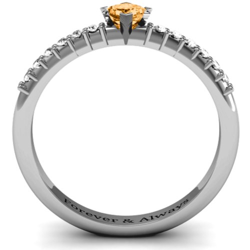 Princess Centre Stone Ring with Twin Accent Rows – Sterling Silver with Citrine and White Premium Zirconia