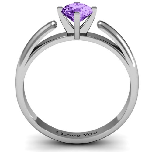 Ski Tip Solitaire Round Ring – Sterling Silver with Amethyst