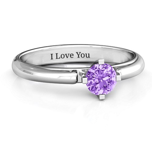 Ski Tip Solitaire Round Ring – Sterling Silver with Amethyst