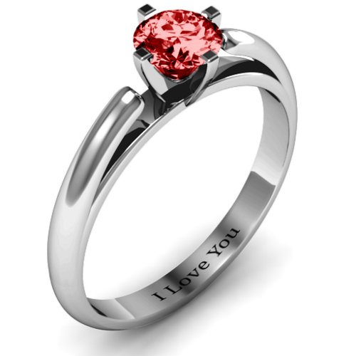 Ski Tip Solitaire Round Ring – Sterling Silver with Garnet