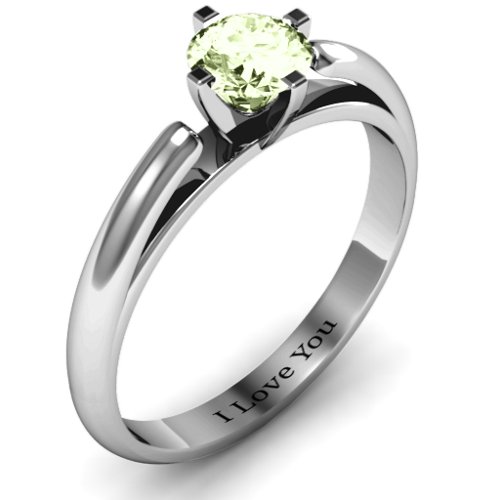 Ski Tip Solitaire Round Ring – Sterling Silver with Peridot