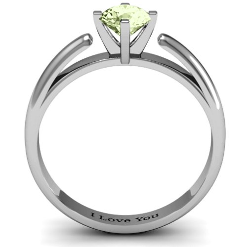 Ski Tip Solitaire Round Ring – Sterling Silver with Peridot