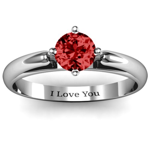 Ski Tip Solitaire Round Ring – Sterling Silver with Garnet