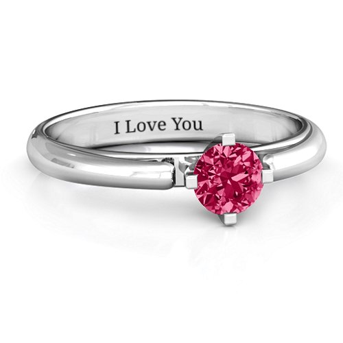 Ski Tip Solitaire Round Ring – Sterling Silver with Ruby