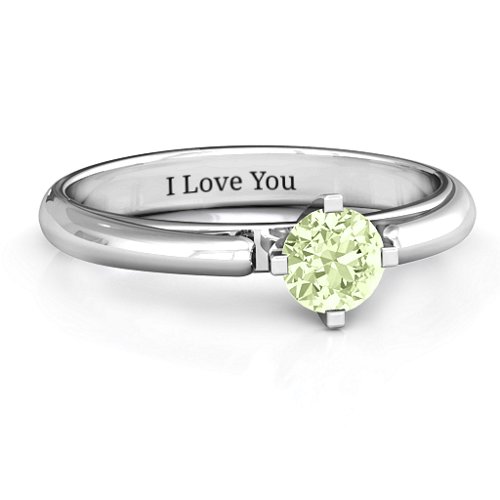Ski Tip Solitaire Round Ring – Sterling Silver with Peridot