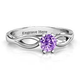 Round Solitaire Figure 8 Shank Ring in 925 Sterling Silver with Amethyst
